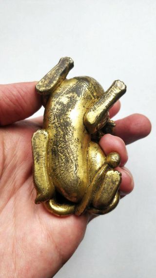 RARE Antique Chinese Gilt Bronze Dragon Beast Scroll Weight Figure Qing Dynasty 11