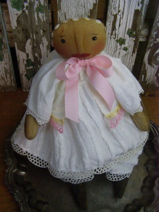 PRIMITIVE FOLK ART DOLL,  VINTAGE LINENS,  OLD PHOTO,  OLD BUTTONS,  FOLK ART DOLL 2