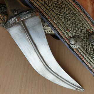 26 Old Islamic Yemeni Silver Carved Dagger Jambiya Khanjar Embroidered Belt 12