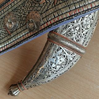 26 Old Islamic Yemeni Silver Carved Dagger Jambiya Khanjar Embroidered Belt 6