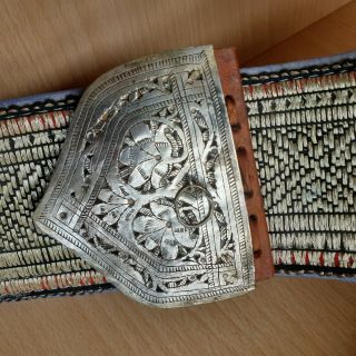 26 Old Islamic Yemeni Silver Carved Dagger Jambiya Khanjar Embroidered Belt 7