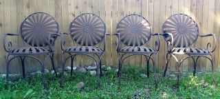 4 Francois Carre Sunburst Pinwheel Spring Steel Garden Arm Chairs 2