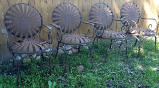 4 Francois Carre Sunburst Pinwheel Spring Steel Garden Arm Chairs 5