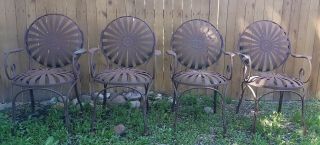 4 Francois Carre Sunburst Pinwheel Spring Steel Garden Arm Chairs 6
