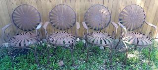 4 Francois Carre Sunburst Pinwheel Spring Steel Garden Arm Chairs 7