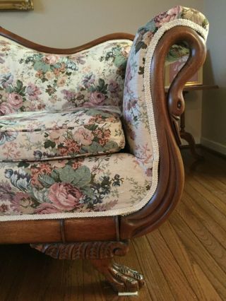 Antique Gooseneck Sofa Floral Pastel Wood Carved Flowers 5
