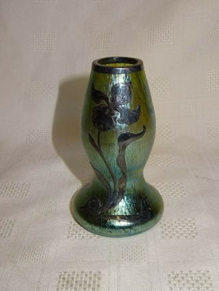 Attractive Art Nouveau Iridescent Overlay Glass 4 " Bud Vase - Loetz / Kralik ?
