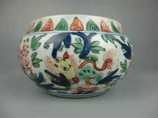 Chinese Antique Porcelain Wucai Lion Print Brush Wash