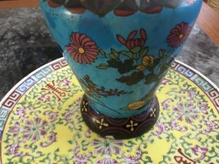 Antique Chinese Ming? Cloisonné Turquoise Brass enamel vase Rare bird 11