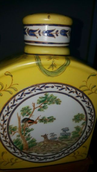 Rare Antique Chinese yellow blue & green hand painted tea caddy Jar signed base 4