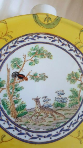 Rare Antique Chinese yellow blue & green hand painted tea caddy Jar signed base 5