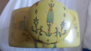 Rare Antique Chinese yellow blue & green hand painted tea caddy Jar signed base 6