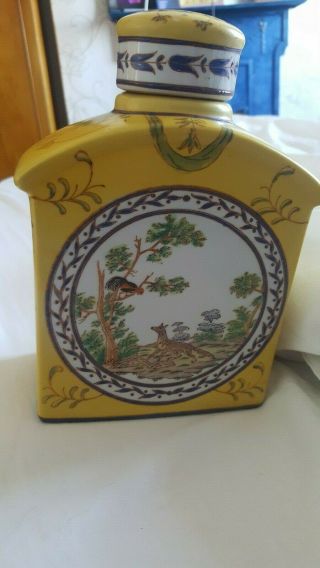 Rare Antique Chinese yellow blue & green hand painted tea caddy Jar signed base 8