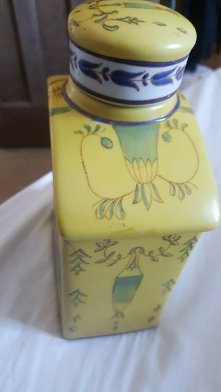 Rare Antique Chinese yellow blue & green hand painted tea caddy Jar signed base 9