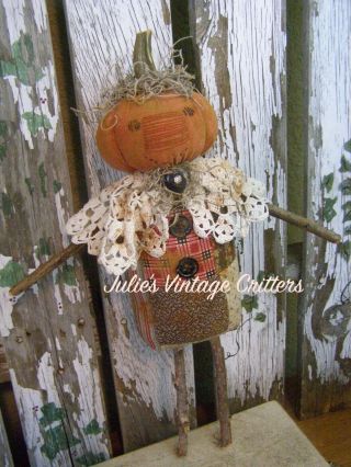 PRIMITIVE HARVEST PUMPKIN STICK DOLL,  RHINESTONE,  FOLK ART PUMPKIN STICK DOLL 3