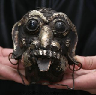4.  8 " Rare Old Tibetan Copper Silver Monkey Skull Human Skelet Head Sculpture