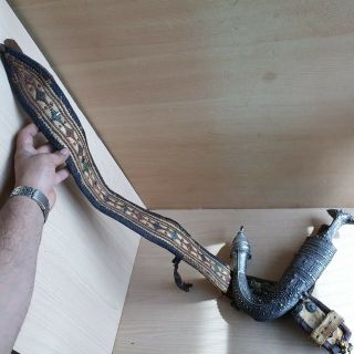 23 Old Islamic Yemeni Silver Dagger with Knife Jambiya Jambya Khanjar Bedouin 12