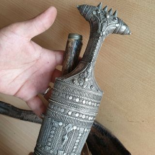 23 Old Islamic Yemeni Silver Dagger with Knife Jambiya Jambya Khanjar Bedouin 4