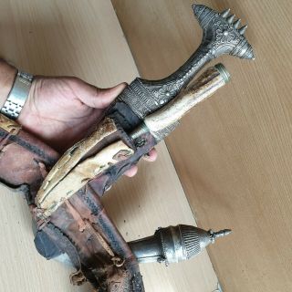 23 Old Islamic Yemeni Silver Dagger with Knife Jambiya Jambya Khanjar Bedouin 8