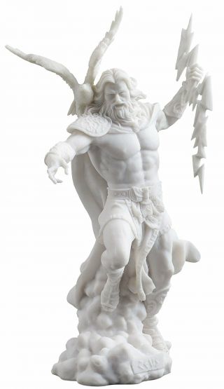 White Zeus Holding Thunderbolt W/ Eagle Greek Mythology Well - Made, 2