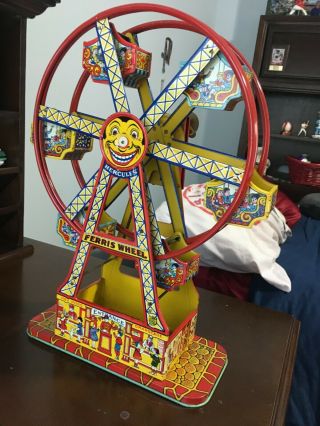 Vintage J.  Chein Hercules Tin Litho Ferris Wheel Wind Up Toy Rare Htf