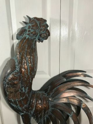 3D CROWING ROOSTER Weathervane AGED COPPER PATINA FINISH Handcrafted FUNCTIONAL 4