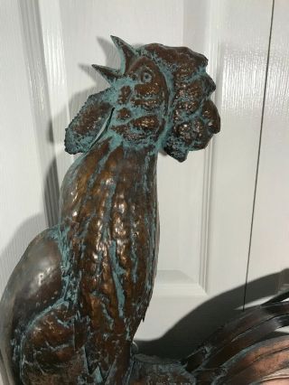 3D CROWING ROOSTER Weathervane AGED COPPER PATINA FINISH Handcrafted FUNCTIONAL 5