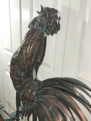 3D CROWING ROOSTER Weathervane AGED COPPER PATINA FINISH Handcrafted FUNCTIONAL 7