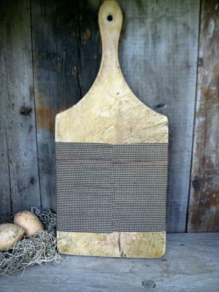 Early Antique Wood Bread Board w Antique 3 - Tine Fork Simple Harvest 4