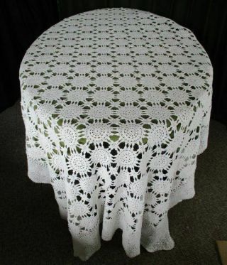 Vintage Tablecloth All Hand Crochet - 54 " X104 " - White