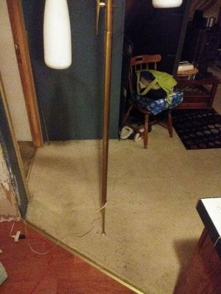 Vintage Mid - Century tension floor pole lamp white tapered glass shades 3 lights 7