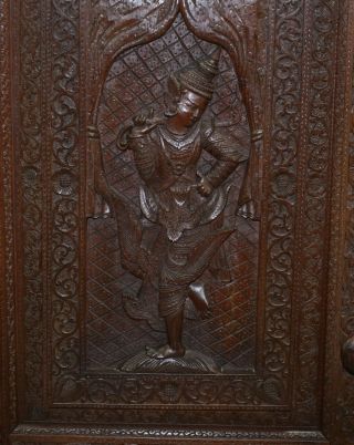 1910 BURMESE ANGLO INDIAN HAND CARVED WARDROBE ARMOIRE CUPBOARD CAMPAIGN DRAWERS 5