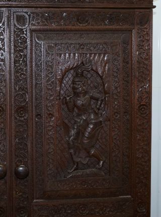 1910 BURMESE ANGLO INDIAN HAND CARVED WARDROBE ARMOIRE CUPBOARD CAMPAIGN DRAWERS 6