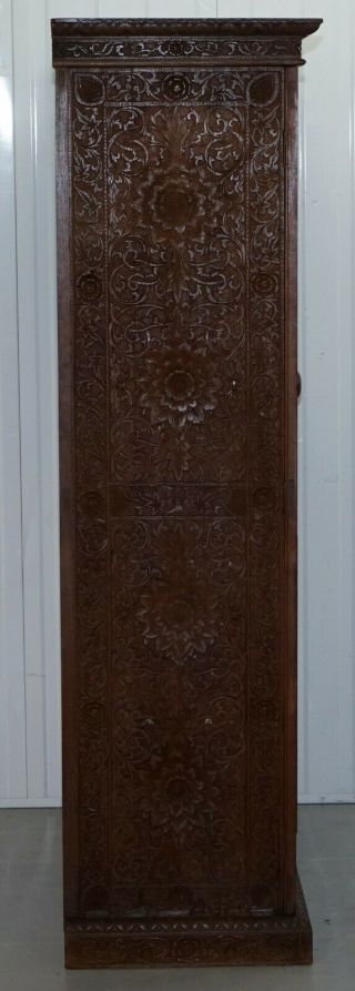 1910 BURMESE ANGLO INDIAN HAND CARVED WARDROBE ARMOIRE CUPBOARD CAMPAIGN DRAWERS 8