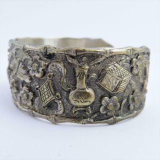 ANTIQUE CHINESE SILVER BANGLE,  100 ANTIQUES DESIGN,  MARKED SILVER 2