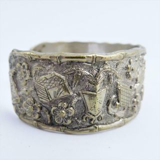 ANTIQUE CHINESE SILVER BANGLE,  100 ANTIQUES DESIGN,  MARKED SILVER 3