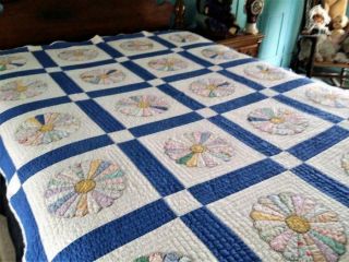 Vintage 1930s Dresden Plate Quilt Sweet Florals Novelty Fabric 68x86