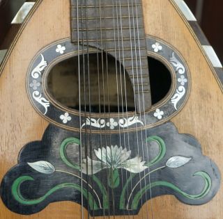 Pretty ART NOUVEAU Antique Mandolin By FRANCESCO PERRETTI & FIGLI.  (For Repair) 4