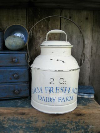 Antique Cream Can White And Blue Milk Paint Dairy Farm