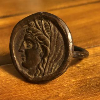 Ancient Greek Or Roman Coin Ring Artifact Antique Old Wax Seal Emperor 100 - 350AD 2