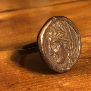 Ancient Greek Or Roman Coin Ring Artifact Antique Old Wax Seal Emperor 100 - 350AD 3