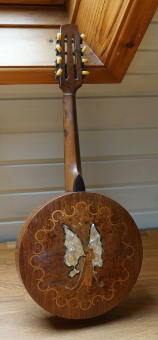 Art Nouveau Antique Banjo/banjolele By Stentor.  Rare Pearl Fairy Inlay