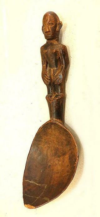 Vintage Philippine Ifugao Carved Wooden Spoon With Anthropomorphic Handle