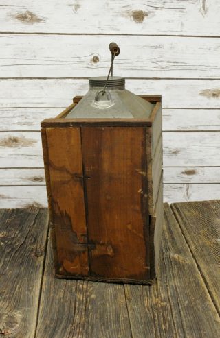 Antique Primitive Early 5 Gallon Gas Oil Can In Wood Crate Box Rare 3