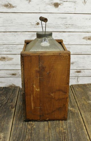 Antique Primitive Early 5 Gallon Gas Oil Can In Wood Crate Box Rare 5