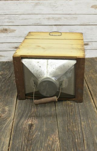 Antique Primitive Early 5 Gallon Gas Oil Can In Wood Crate Box Rare 6