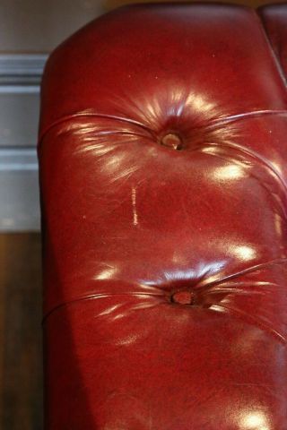 Vintage Hancock & Moore Chesterfield Sofa tufted button Red Oxblood Leather 10