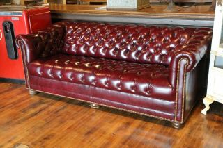 Vintage Hancock & Moore Chesterfield Sofa tufted button Red Oxblood Leather 2