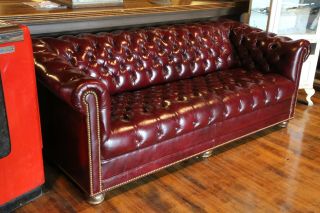 Vintage Hancock & Moore Chesterfield Sofa tufted button Red Oxblood Leather 3