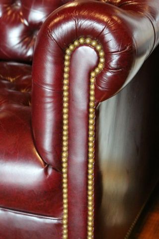 Vintage Hancock & Moore Chesterfield Sofa tufted button Red Oxblood Leather 4
